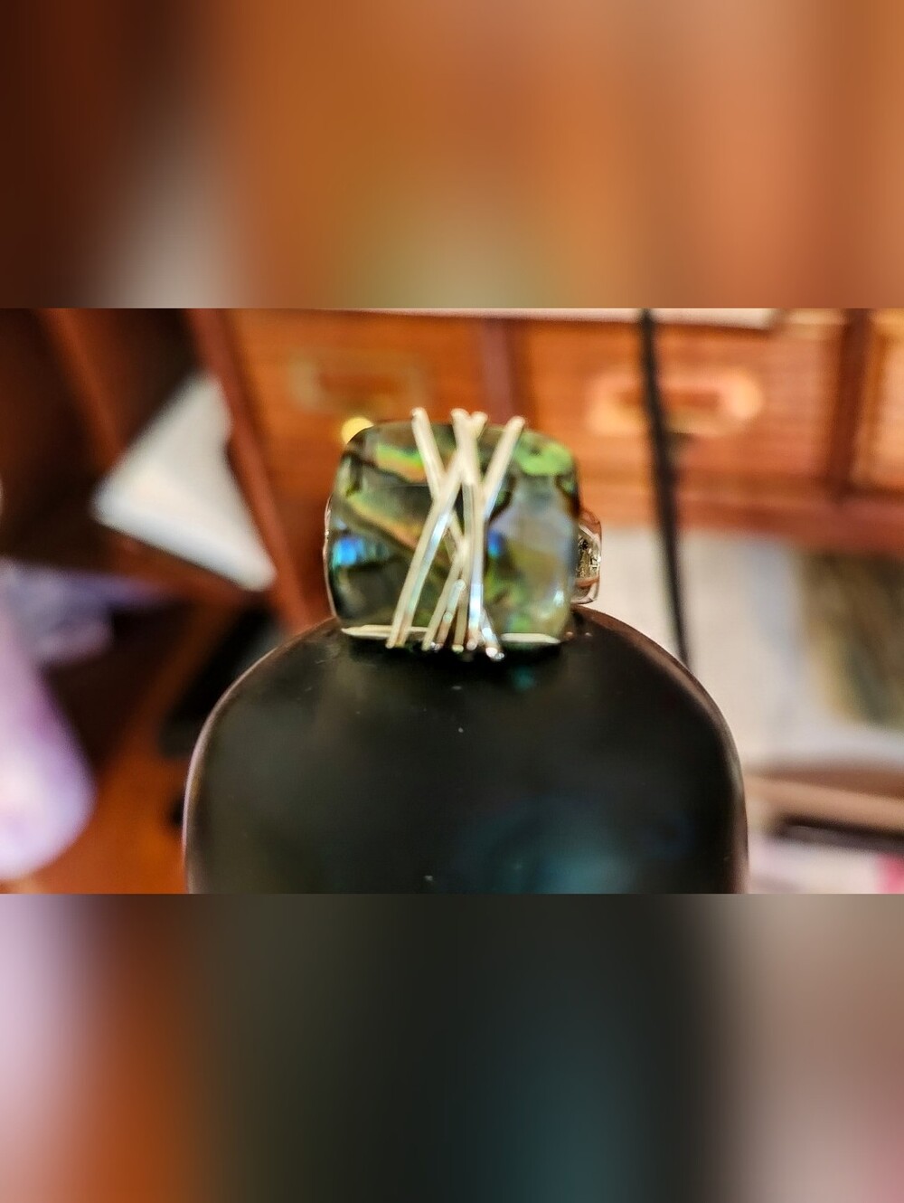 Womens Abalone Silver Ring, Size 8